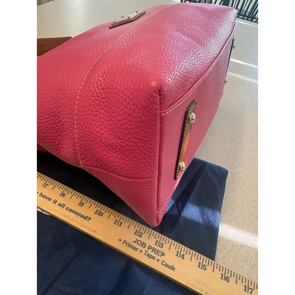 Dooney & Bourke Pebbled Leather Hobo Shoulder Bag Pink Tassel Large